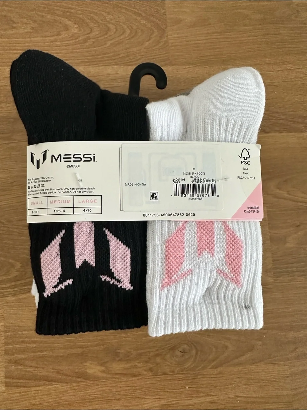 Messi Cushioned Cotton Kid's Crew Socks - Black & White (6-Pack)
